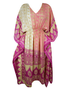  Women Boho Beach Kaftan Pink, Stylish Floral Maxi Caftan Dress, L-2XL