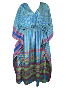  Boho Summer Maxi Kaftan For Women, Cerulean Blue Floral Caftan Dress L-2X