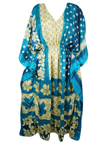  Boho Summer Maxi Kaftan For Women, Pacific Blue Floral Caftan Dress L-2X
