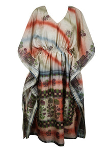  Women Boho Beach Kaftan Beige Stylish , Floral Maxi Caftan Dress, L-2XL