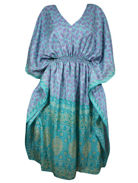 Boho Summer Maxi Kaftan For Women, Light Purple, Floral Beach Wear Caftan  L-2X