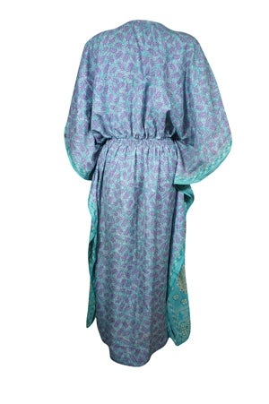 Boho Summer Maxi Kaftan For Women, Light Purple, Floral Beach Wear Caftan  L-2X