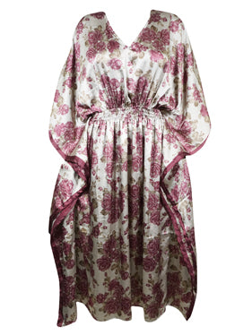 Boho Summer Maxi Kaftan For Women White, Pink, Floral Beach Wear Caftan L-2X