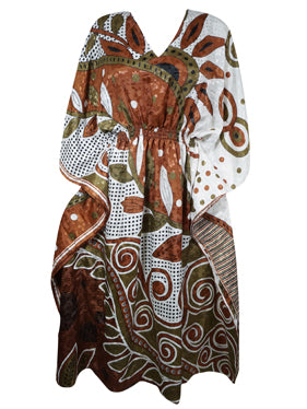 Boho Summer Maxi Kaftan For Women White, Brown, Floral Beach Wear Caftan L-2X
