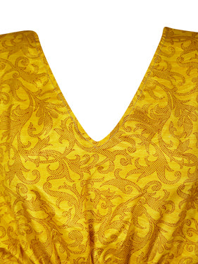 Boho Summer Maxi Kaftan For Women Gold Yellow Floral Caftan Dress L-2X