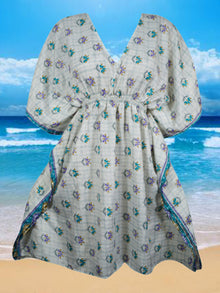  Women Beach Kaftan Dress Blue Floral Midi Caftan, Lounge wear Resort dress, One size