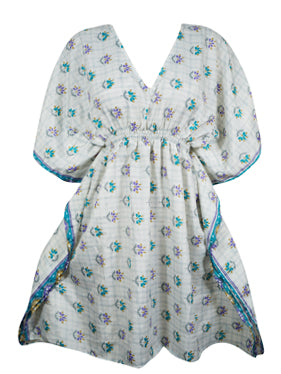 Women Beach Kaftan Dress Blue Floral Midi Caftan, Lounge wear Resort dress, One size