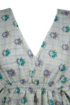 Women Sari Kaftan Dress, Blue Floral Print, Midi Caftan, Lounge wear Resort dress, One size