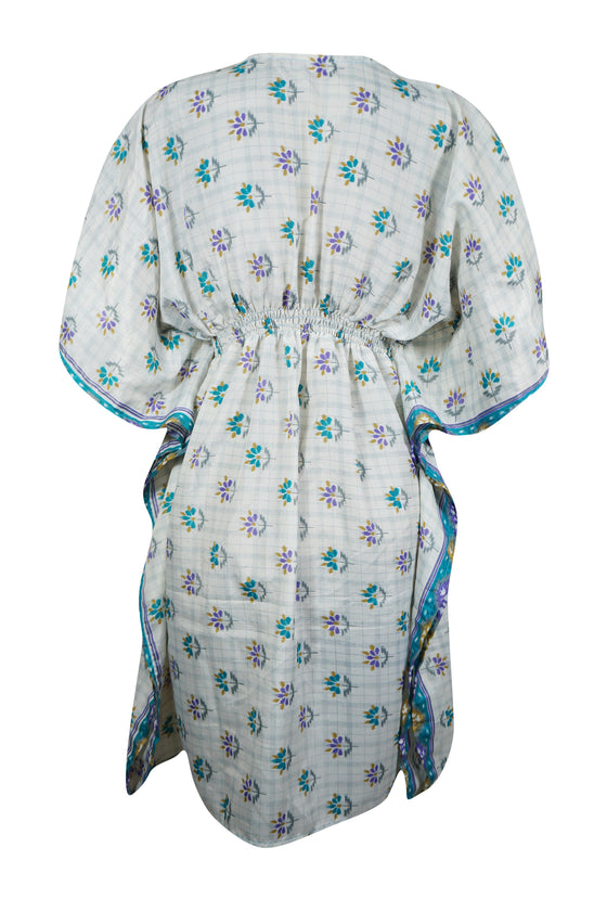 Women Beach Kaftan Dress, Blue Floral Print, Midi Caftan, Lounge wear Resort dress, One size