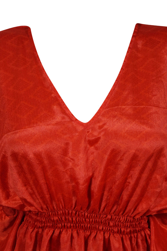 Red Beach Cover-up Short Kaftan Dress Summer Dresses One size