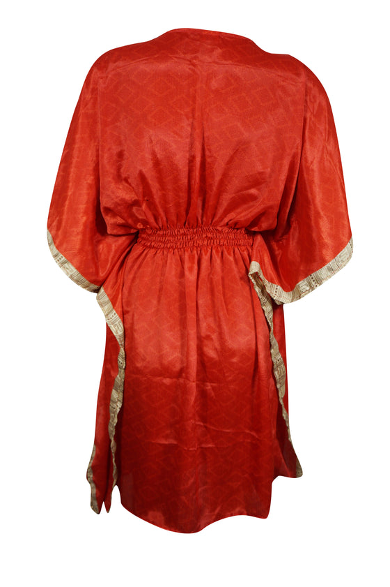 Red Beach Cover-up Short Kaftan Dress Summer Dresses One size