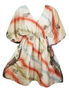 Women Recycle Silk Short Kaftan Dress, Beige Printed Summer Dresses One size
