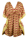 Women Short Caftan Dress, Silk Sari Red Paisley Print Loose Beach Summer Dresses One size