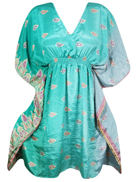 Women's Sea Blue Kaftan, Recycle Silk Tunic Kaftan, Oversized Caftan dress One size