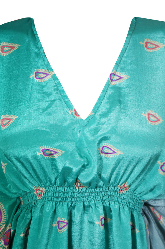 Women's Sea Blue Kaftan, Recycle Silk Tunic Kaftan, Oversized Caftan dress One size
