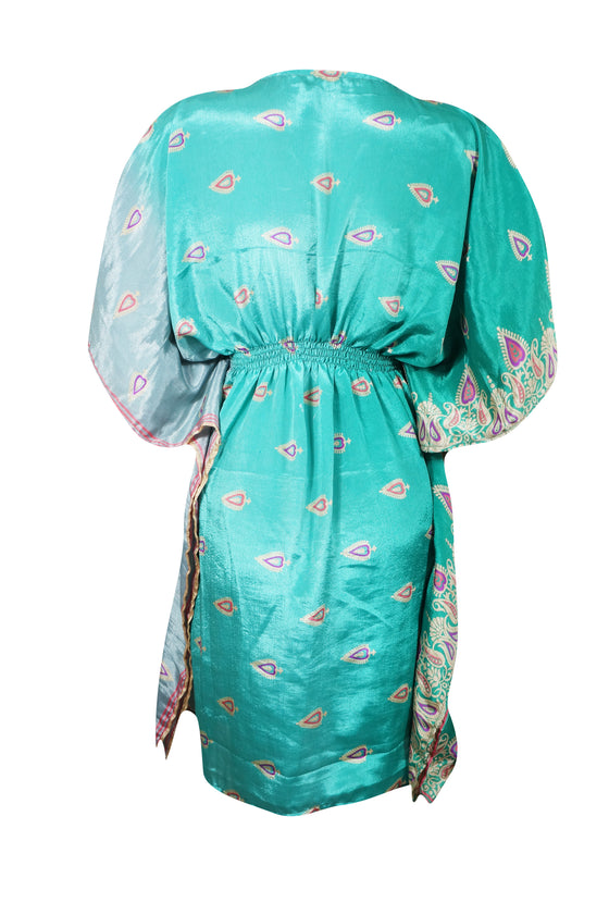 Women's Sea Blue Kaftan, Recycle Silk Tunic Kaftan, Oversized Caftan dress One size