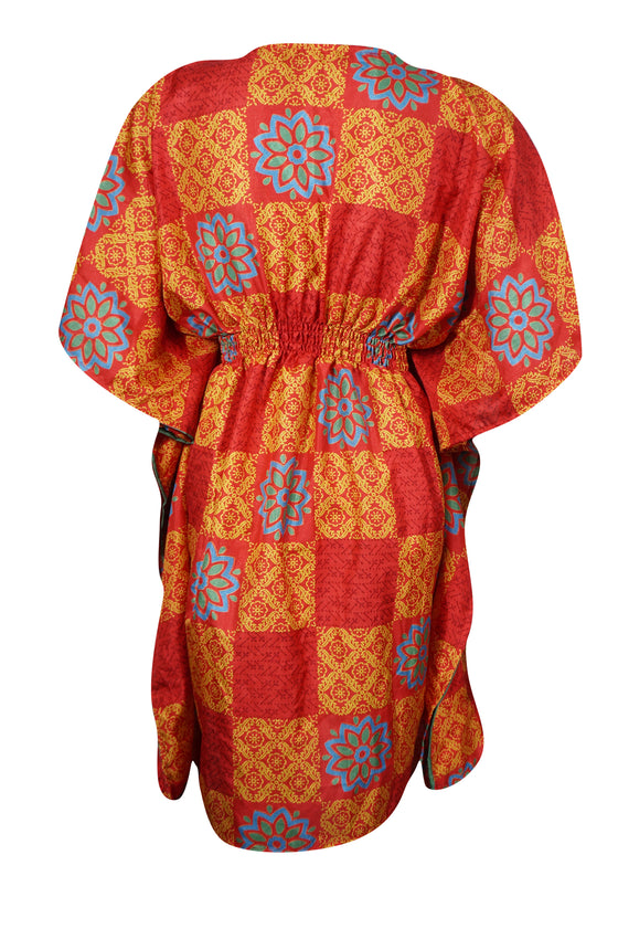 Caftan Short Dress, Loose Beach dress, Orange Red Printed Kaftan Dresses One size