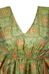 Mint Green Short Kaftan Boho Dress, Recycle Silk Printed Beach Short Dress, One size