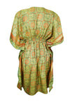 Mint Green Short Kaftan Boho Dress, Recycle Silk Printed Beach Short Dress, One size