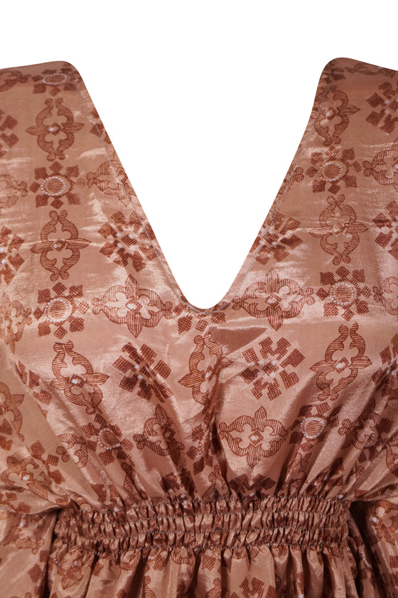 Women Recycle Silk Short Kaftan Dress, Nude Fury Printed Beach Dresses One size