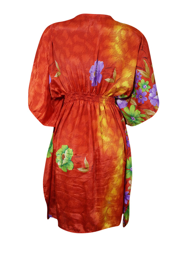 Womens Short Caftan Dress, coral-orange Loose dresses, Beach Summer Kaftan Dress One size