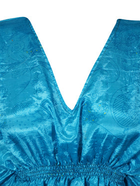 Women Beach Kaftan Dress Blue Short Summer Dresses, One size