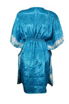 Women Beach Kaftan Dress Blue Short Summer Dresses, One size