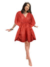 Women's Rose Red Printed Kaftan Dress – Boho Resort Wear for Summer Beach Days One size