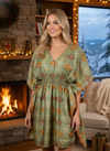 Women’s Green Floral Kaftan Dress | Boho Summer Beach Resort Wear  SML