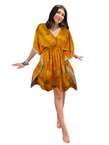  Women's Gold Yellow Kaftan Dress – Boho Resort Wear for Summer Beach Days SML