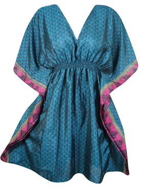 Women's Stylish Steel Blue Kaftan Recycle Silk Tunic Kaftan, SML
