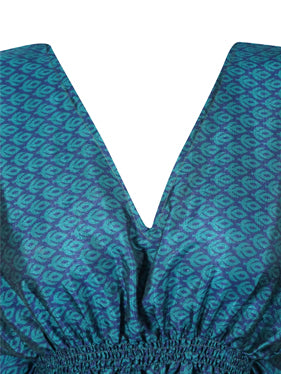 Women's Stylish Steel Blue Kaftan Recycle Silk Tunic Kaftan, SML