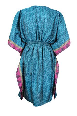 Women's Stylish Steel Blue Kaftan Recycle Silk Tunic Kaftan, SML