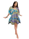 Women's Blue Floral Georgette Kaftan Dress – Lightweight Boho Resort Wear for Summer Beach DaysSML