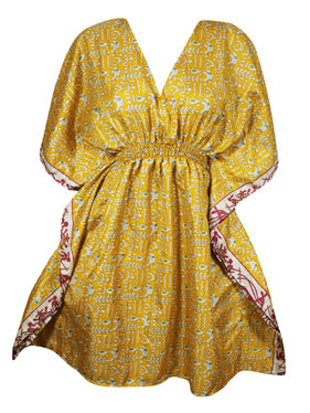 Women Summer Beach Kaftan Dress Stylish Yellow Resort Wear Caftan Dresses SML