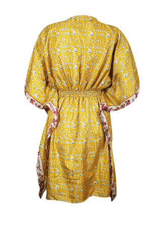 Women Summer Beach Kaftan Dress Stylish Yellow Resort Wear Caftan Dresses SML