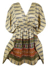 Women's Beige Floral Kaftan – Stylish Recycled Silk Boho Tunic Dress, SML