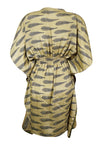 Women's Beige Floral Kaftan – Stylish Recycled Silk Boho Tunic Dress, SML