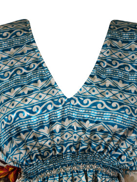 Women's Stylish Dark Blue, Kaftan, Recycle Silk Tunic Kaftan, SML