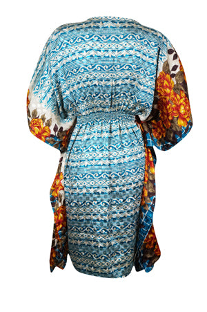 Women's Stylish Dark Blue, Kaftan, Recycle Silk Tunic Kaftan, SML