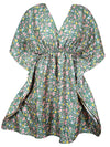 Women's Green Floral Recycled Silk Kaftan – Boho Chic Tunic Dress, SML