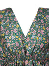 Women's Green Floral Recycled Silk Kaftan – Boho Chic Tunic Dress, SML
