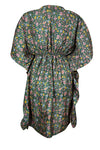 Women's Green Floral Recycled Silk Kaftan – Boho Chic Tunic Dress, SML
