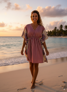  Women's Red &amp; Beige Floral Short Kaftan – Boho Beach Cover-Up Summer Dress, One size Infuse your summer style with bold charm and earthy elegance in our&nbsp;Red and Beige Floral Short Kaftan Dress