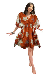  Women's Orange Floral Kaftan Dress – Boho Summer Beach & Resort Wear Caftan One size