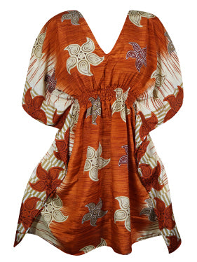 Women Summer Beach Kaftan Dress Orange Floral Resort Wear Caftan Dresses One size