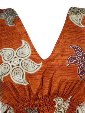 Women Summer Beach Kaftan Dress Orange Floral Resort Wear Caftan Dresses One size
