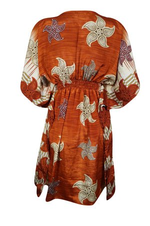 Women Summer Beach Kaftan Dress Orange Floral Resort Wear Caftan Dresses One size