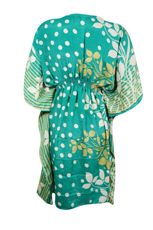 Women Summer Beach Kaftan Pine Green Floral Resort Wear Caftan Dresses One size