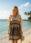 Women’s Beige & Green Floral Kaftan – Recycled Silk Summer Beach Resort Dress One size